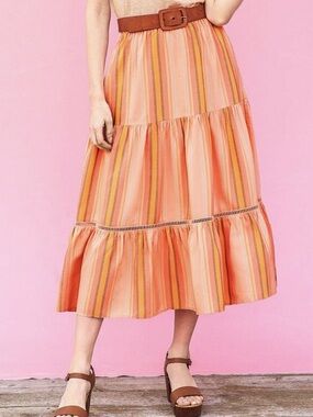 EUC Matilda Jane Apricot Tree Midi Skirt Striped Orange Size XS